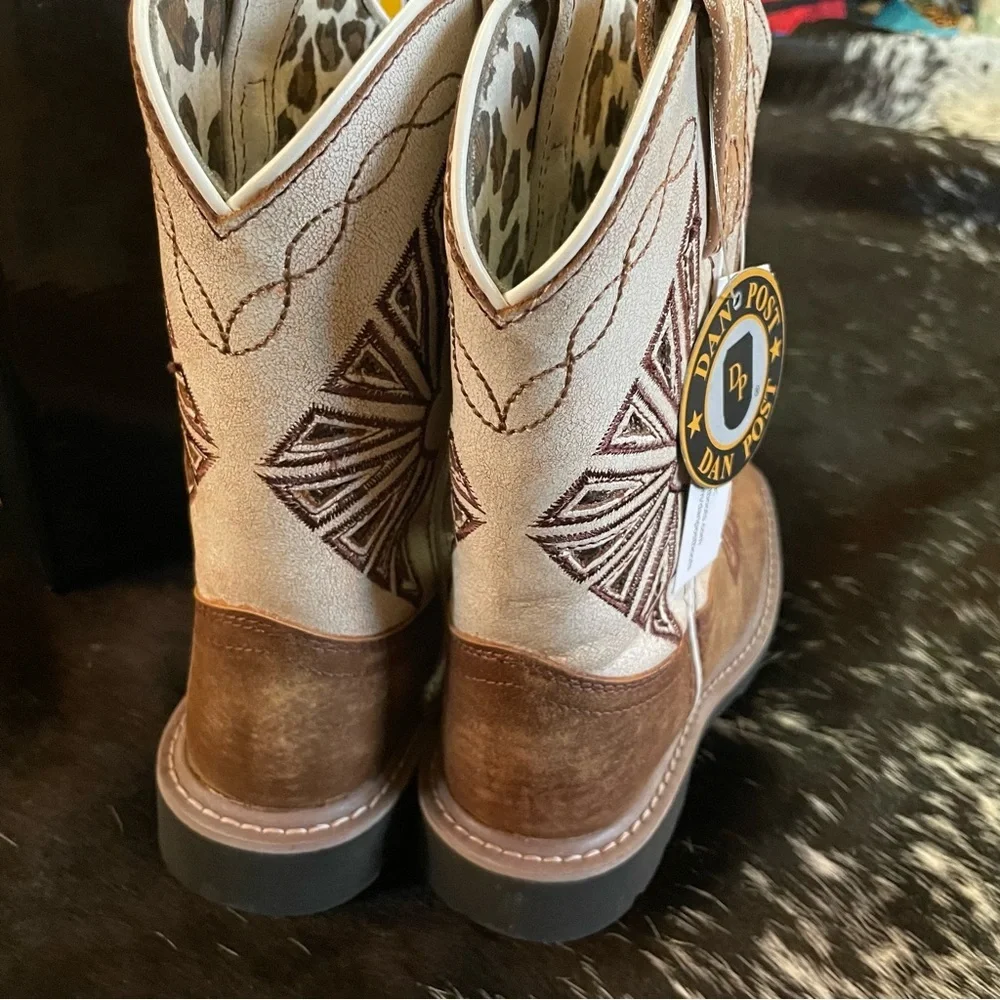 Dan Post Lil' Kite Days Western Cowboy Boots Girls Square‎ Toe Tan White NIB
